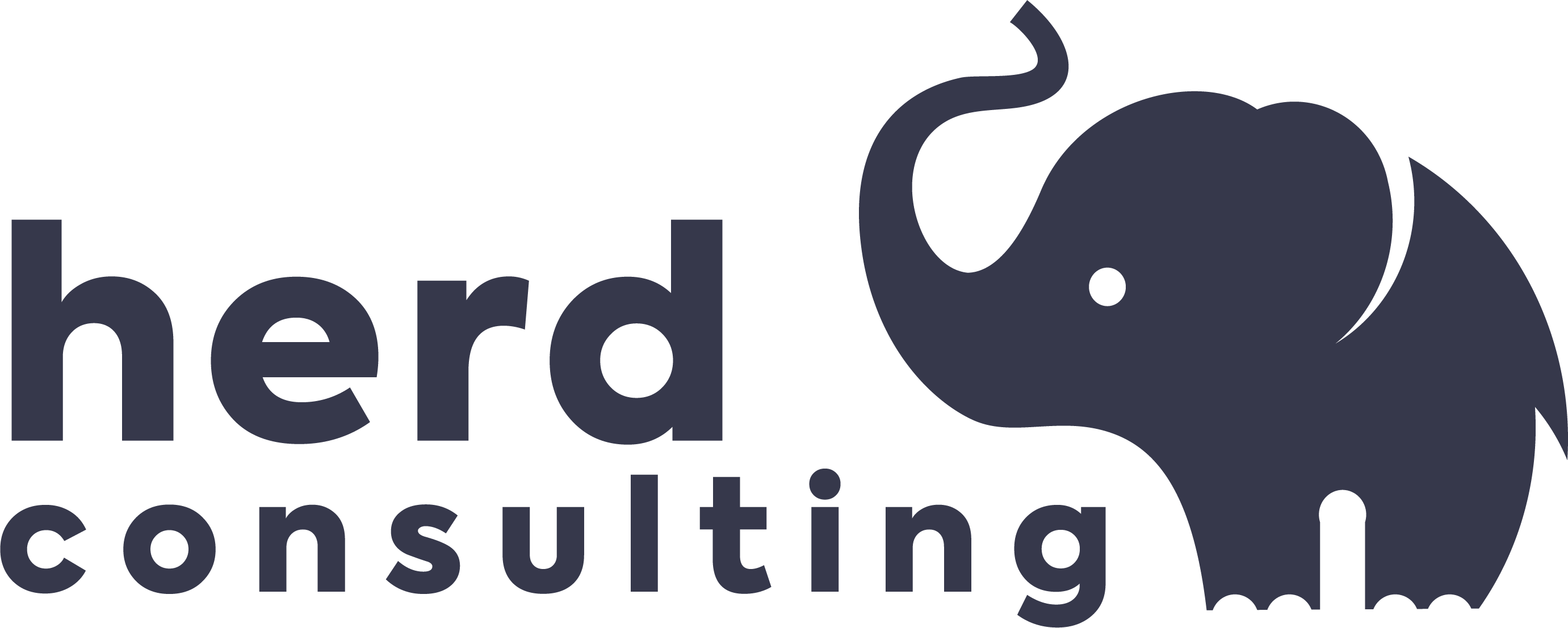 Herd Consulting logo with their signature elephant mascot, in Navy blue